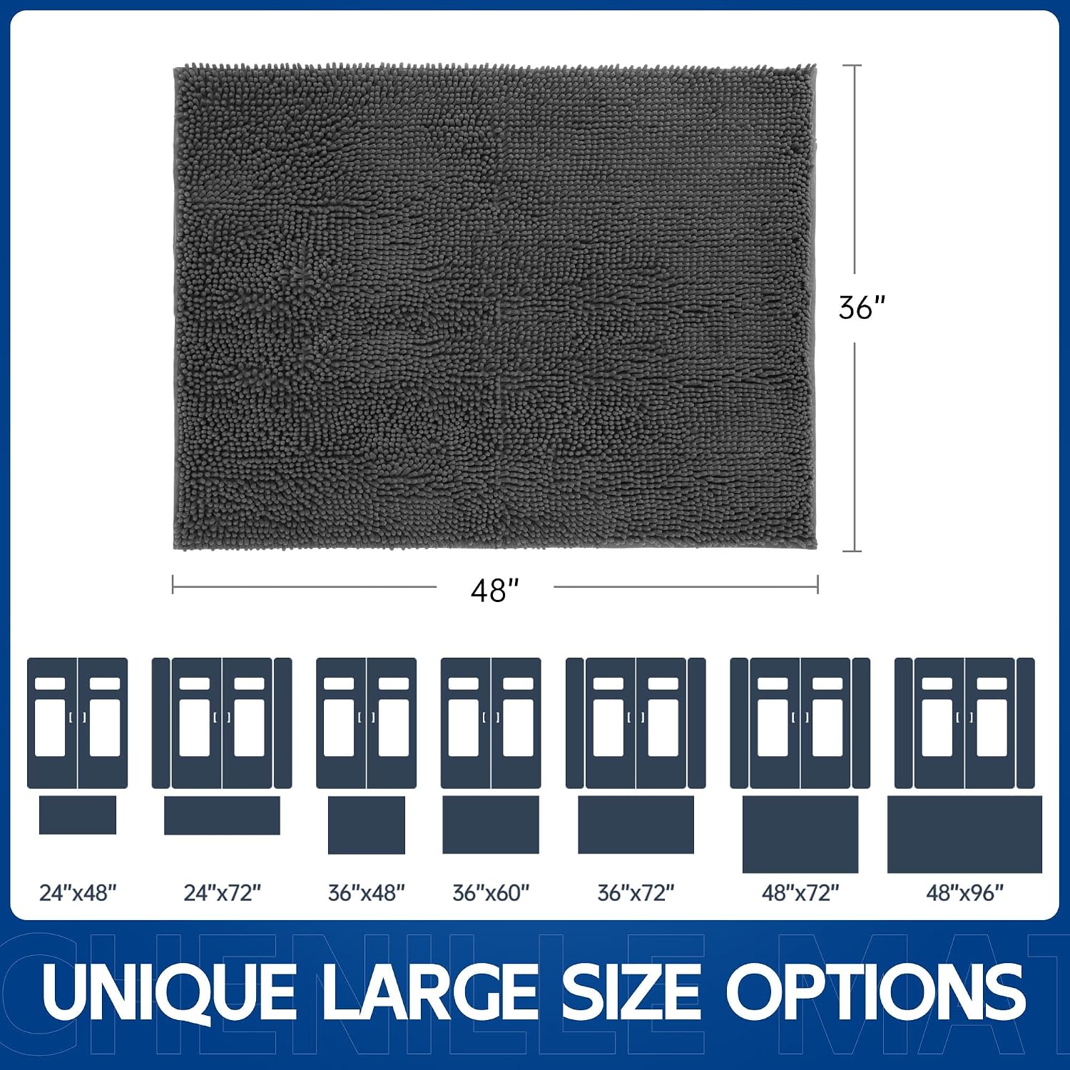 Naturei Chenille Absorbent Front Door Mat 48" x 36", Dog Door Mat for Muddy Paws, Trap Dirt Doormat - Image 8