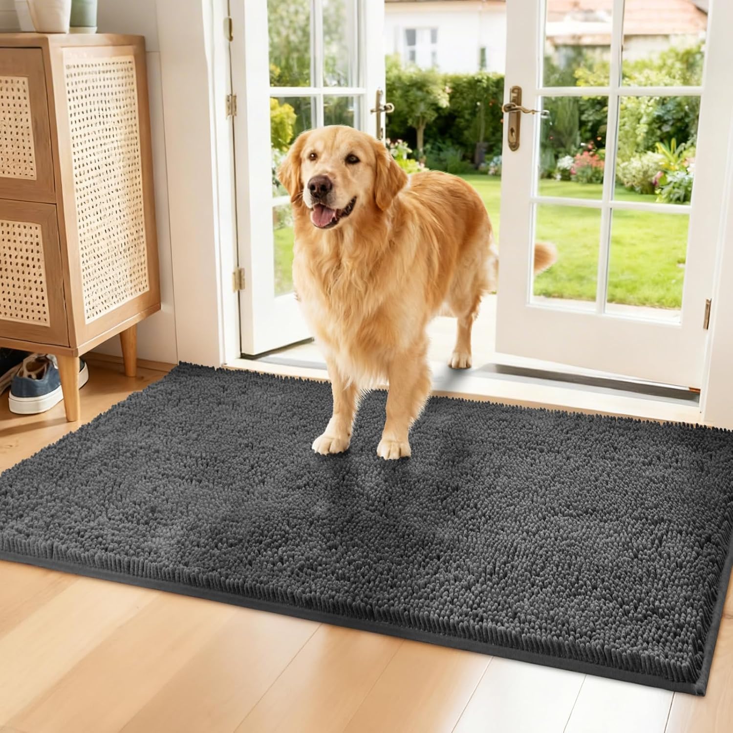 Naturei Chenille Absorbent Front Door Mat 48" x 36", Dog Door Mat for Muddy Paws, Trap Dirt Doormat