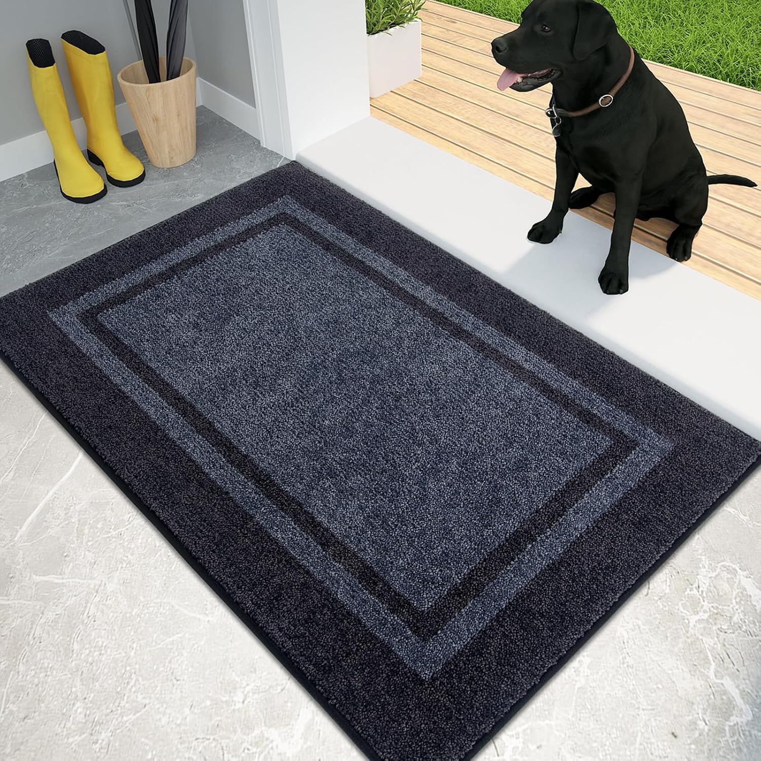 PURRUGS Dirt Trapping Indoor Door Mat, 20" x 32", Bluish Grey & Charcoal
